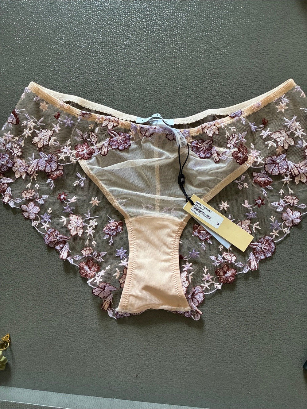 Cosabella ABRIMA Embroidered Sheer Floral Bikini Briefs Panty- PINK LILLY M NWT